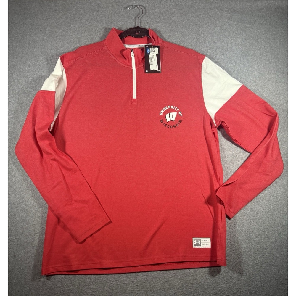 Under Armour Wisconsin Badgers 1/4 Zip Pullover Jacket Large Red White